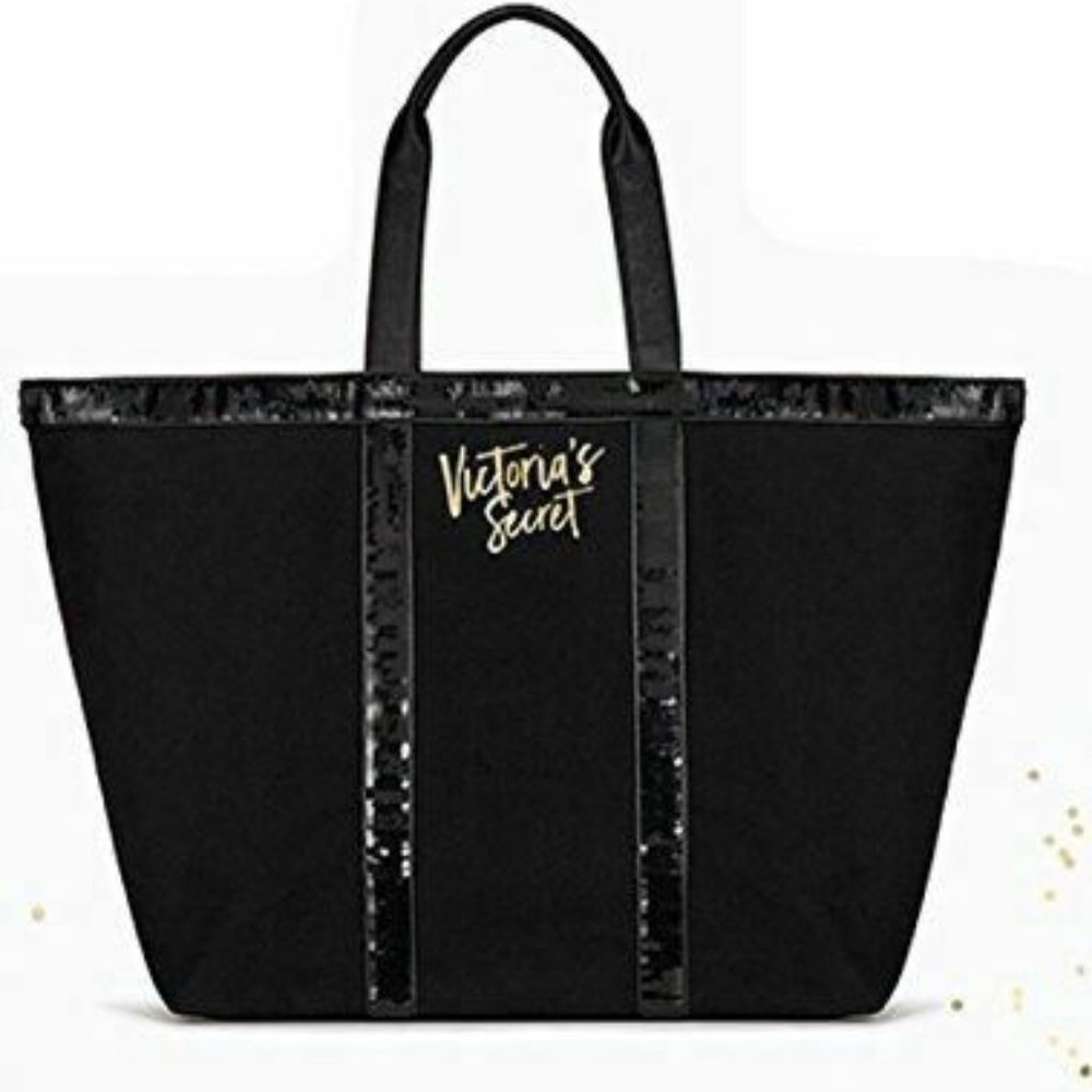 Victoria's Secret Black Canvas and Sequin Tote Brand NEW!